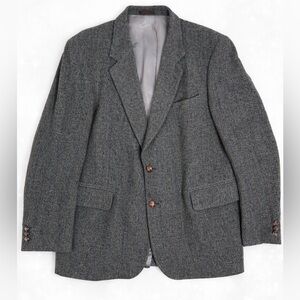 Christopher Brooks 100% Wool Herringbone Blazer Classic Tailored Jacket gray/ L